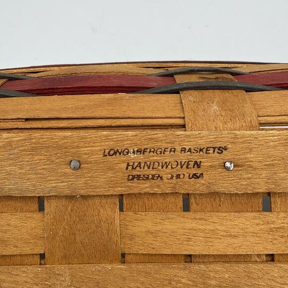 Longaberger Bread Cracker Basket 11.5”x 5”x2.75"‎ Brown Red Green 1993 Vintage - Picture 9 of 10